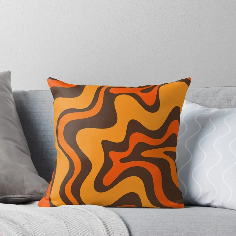 

Retro Liquid Swirl Abstract Pattern in 70s Brown and Orange Throw Pillow Plaid Sofa pillow