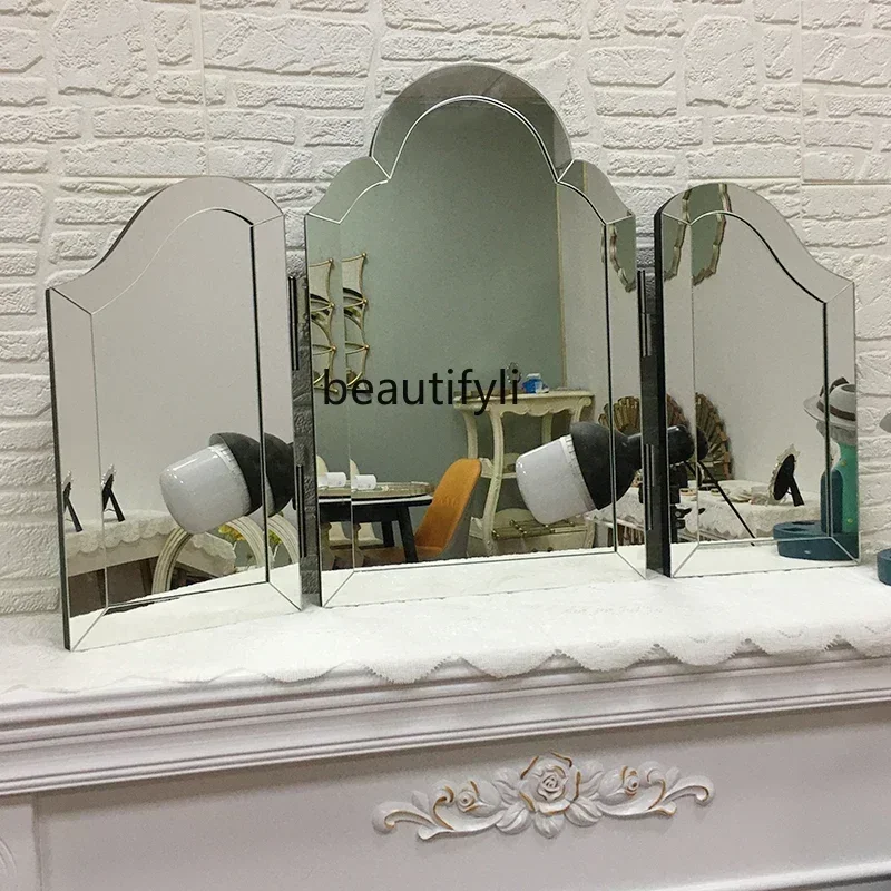 

07 European makeup mirror light luxury three-fold irregular vanity mirror bedroom special-shaped mirror