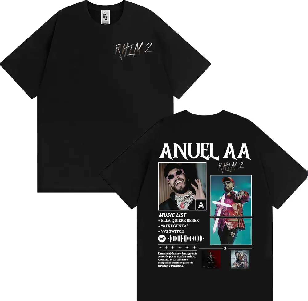 Rapper Anuel AA Rhlm 2 Album 2025 Merch T-shirts for Men Women Fashion Gothic Vintage T Shirt Oversized Cotton Tshirt Streetwear