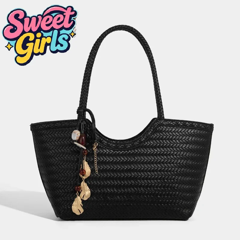 

Lady Handbags Women's Leather Shoulder Bag Weaving Casual Shopping Bag Vintage Big Tote Purse Luxury Designer Handbag