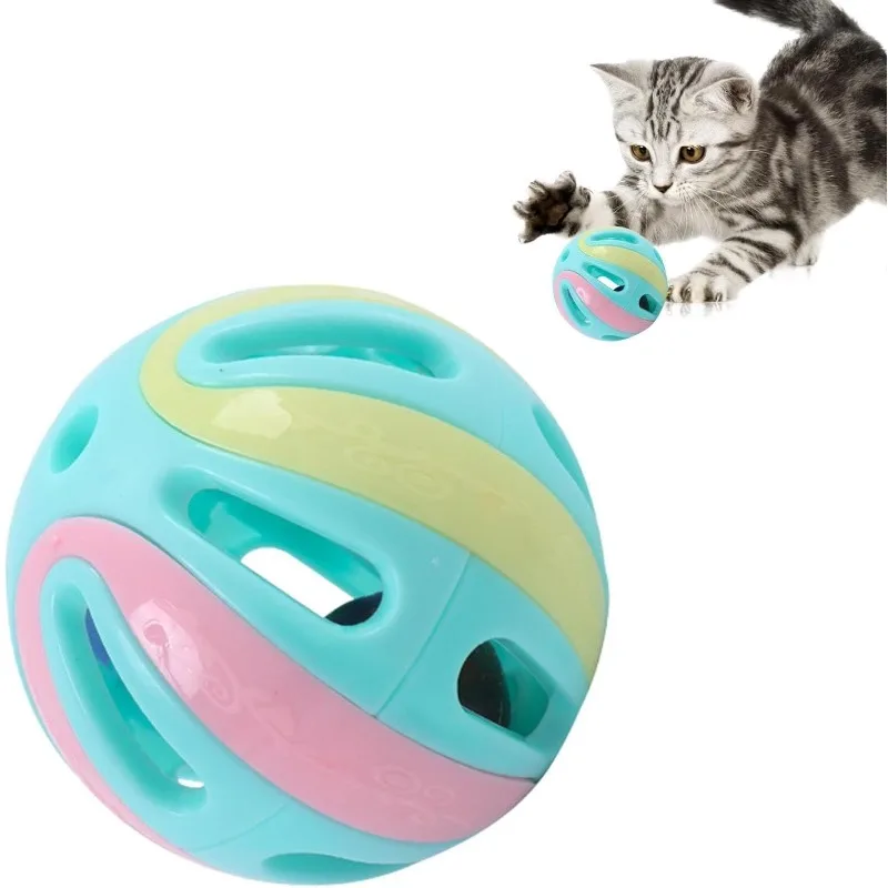 1pcs Ball Cat Toys Kitten Colorful Playing Ball Toys Cat Ball Chase Toy Pet Supplies Interactive Funny Plastic Cat Sound Toy