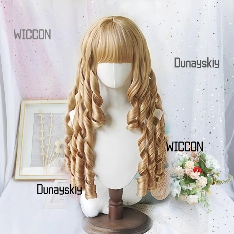 Wig Ikal Romawi Gaya Boneka Lolita Topi Penuh Emas Sampanye Potongan Rambut Keriting Panjang Antik/Romantik Cosplay Keanggunan Gotik Halloween