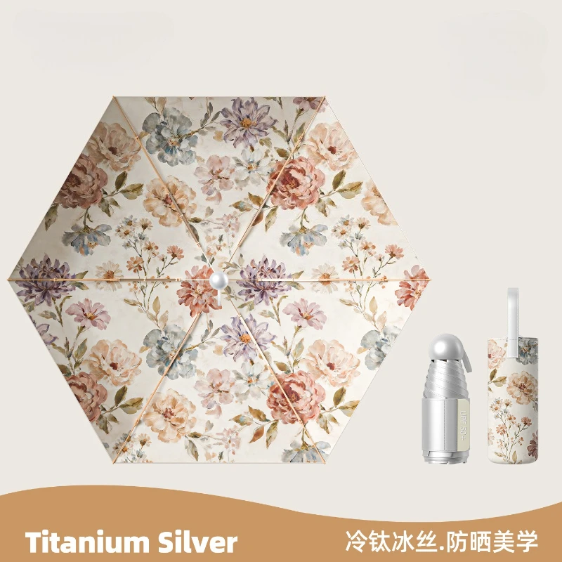Titanium Silver Sunshade UV Protection Umbrella Manual Sunny and Rainy Women's Umbrellas Mini Thickened Pocket Portable Umbrella