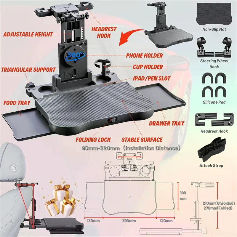 

Car Small Table Plate, Multifunctional Foldable Office Dining Plate, Car Dining Plate Can Be Placed On The Phone Water Cup Drink