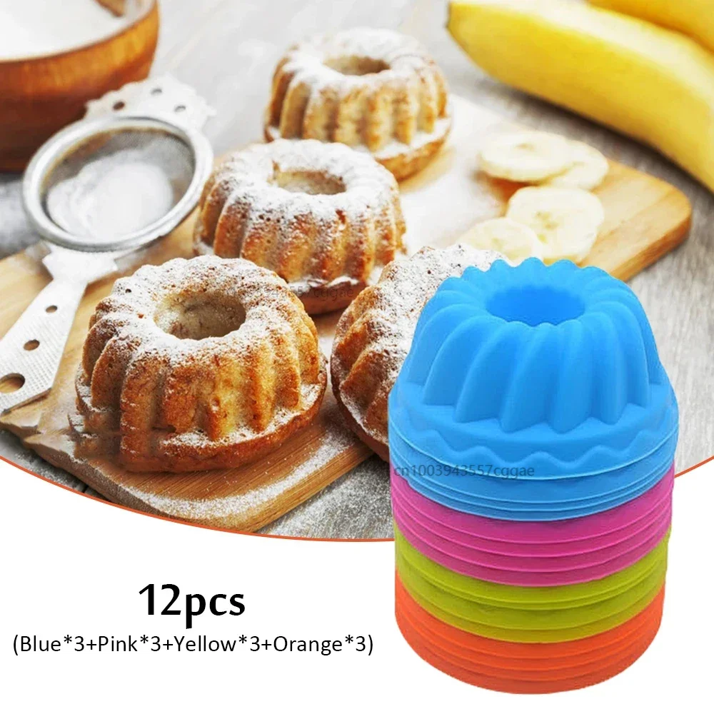 12 Pieces/Set Of Silicone Cake Mold Round Muffin Cup Cake Baking Mold Kitchen Cooking Bakeware Diy Baking Mold