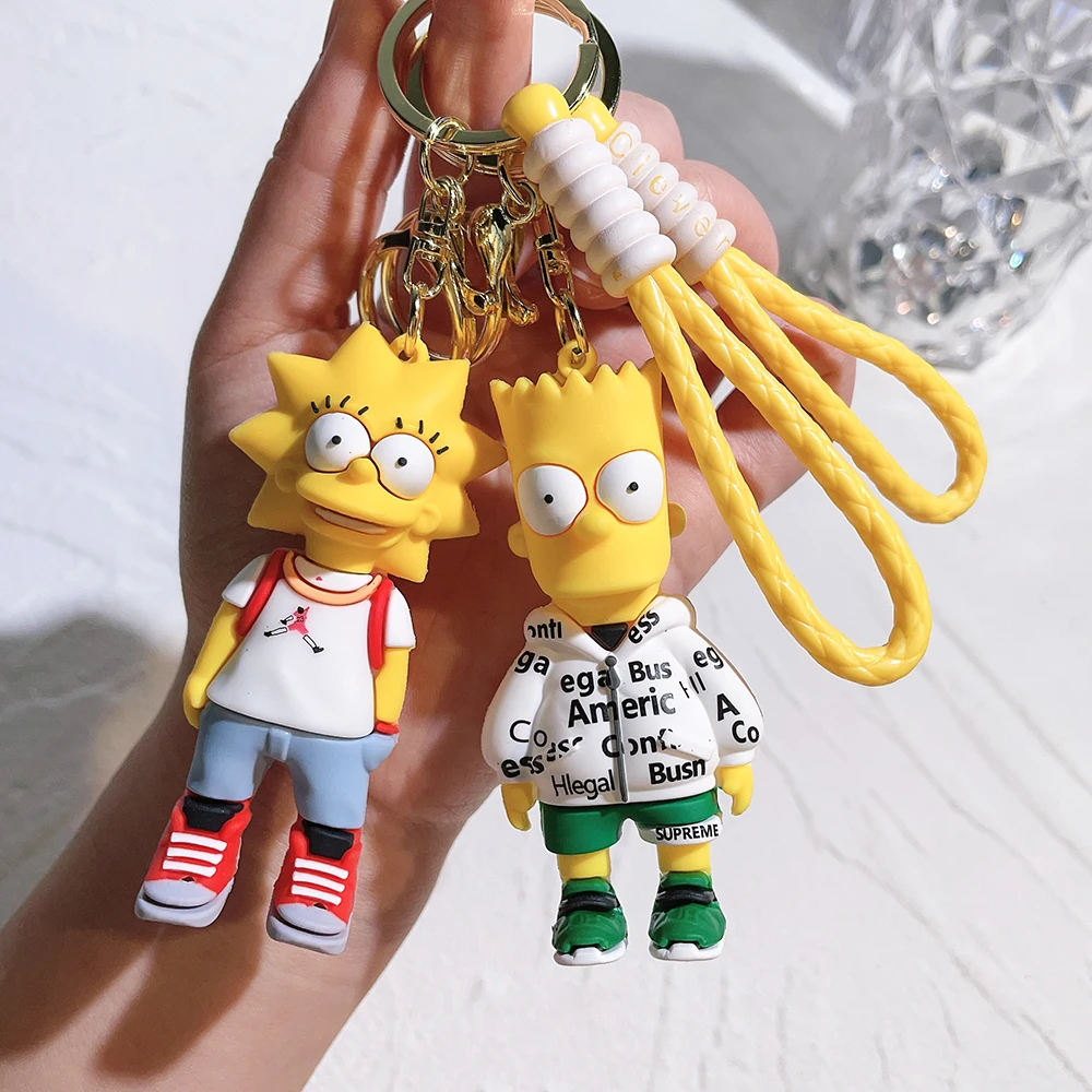 Disney Simpsons Keychain Cartoon Action FigureKey Chain Baby Pendant Couples Fashion CarAccessories Gifts Keyring Cute