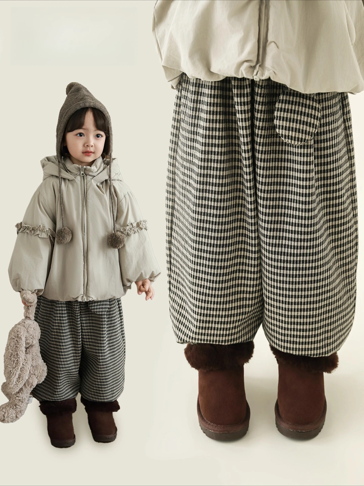 Girls Winter Pants 2025 Plaid Cuffed Thermal Fleece Lined Loose Fit Slimming Casual Everyday Trousers 1-7 Years