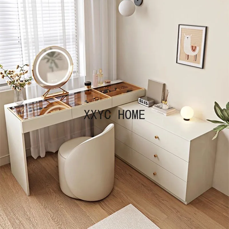 

White Retractable Dressers Bucket Cabinet Integrated Bedroom Adjustable Corner Dressing Table Living Room with Mirror Mueble