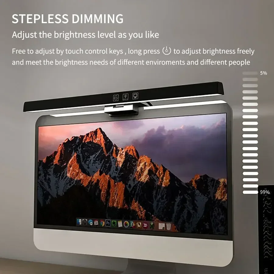

50CM LED Desk Lamp with Screen Hanging Light USB Plug Stepless Dimming Eye Protection Monitor Light for Reading Study Work