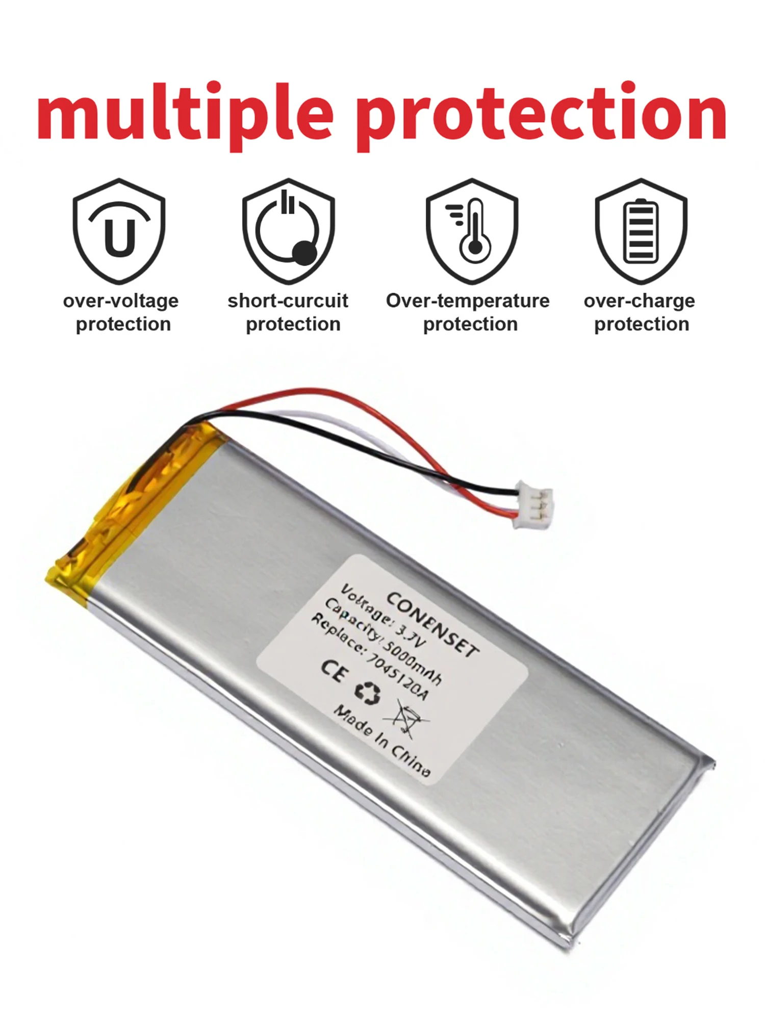 JST2.0 3P 7045120 3.7v 5000mAh Li-polymer Battery for Medical & Communication Equipment Drone Remote Control TBS Tango 2