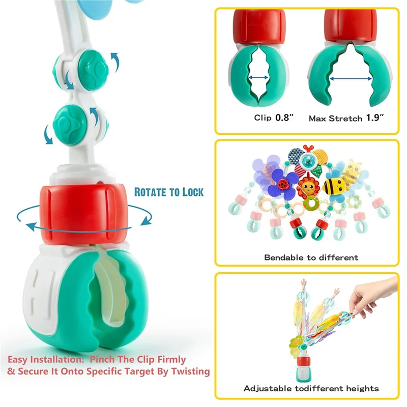 Berço de bebê B24C, berço de arco ajustável para bebês e crianças, arco de carrinho para estimular os sentidos do bebê