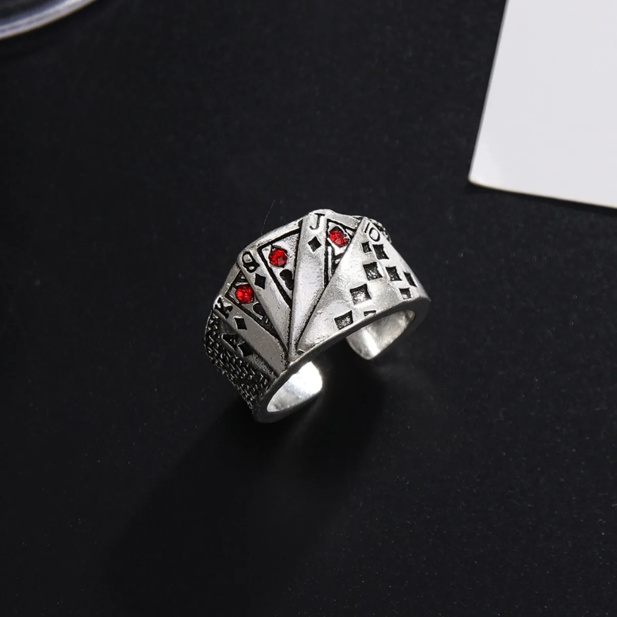 Anillos ajustables para naipes, joyería de estilo oscuro punk de acero inoxidable para mujeres y hombres, ajuste cómodo para uso diario, idea de regalo
