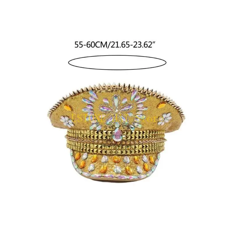 49MF スパンコール キャプテンハット クリスタルセーラーハット ディスコハウス カクテルパーティー 休暇用 キラキラクリスタル コメディアン俳優用