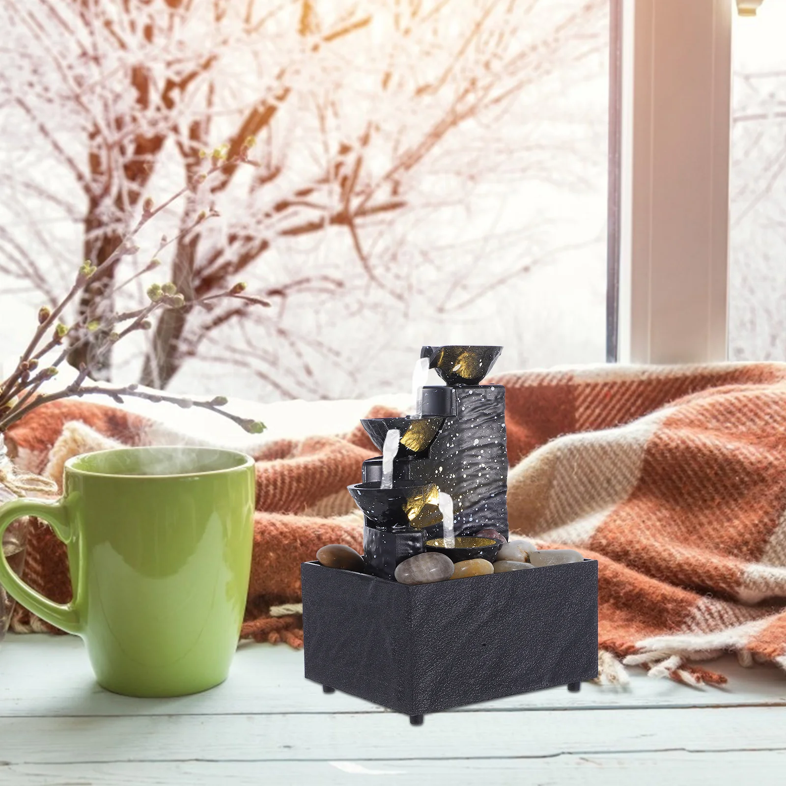 

Waterfall Fountain Small Tabletop Indoor Fountain Craft Decoration for Desk Home Office Tranquil Atmosphere Waterfall Props