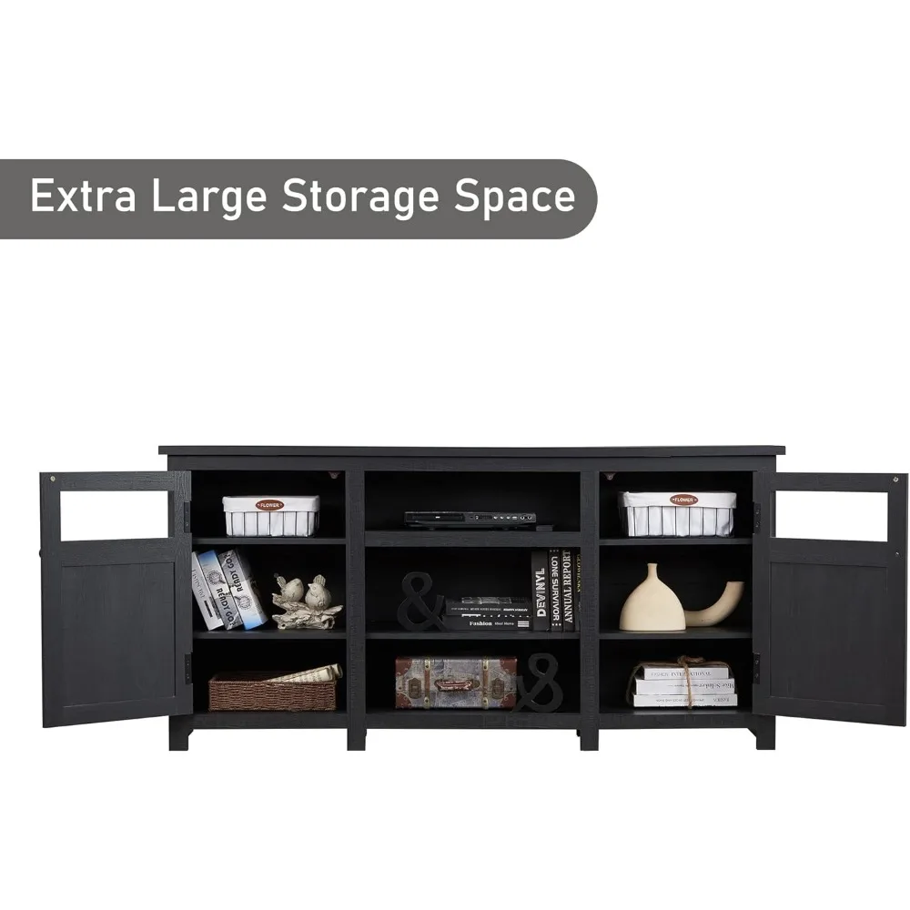 حامل تلفزيون المزرعة لتلفزيون 75 بوصة، مركز ترفيه مع مساحة تخزين، خزانة تلفزيون ريفية مع أبواب الحظيرة، وحدة تحكم تلفزيون 66 بوصة ليف