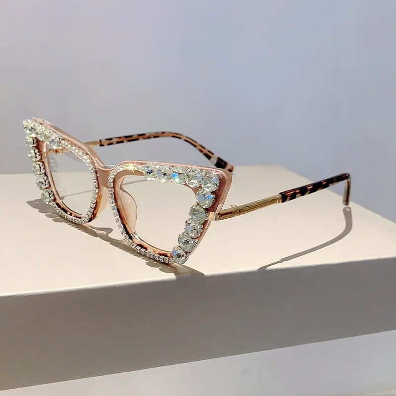 Vintage Anti Blue Light Optical Cat Eye Diamond Glasses Frame Women For Female Luxury Brand Designer Myopia Punk Big Eyeglasses