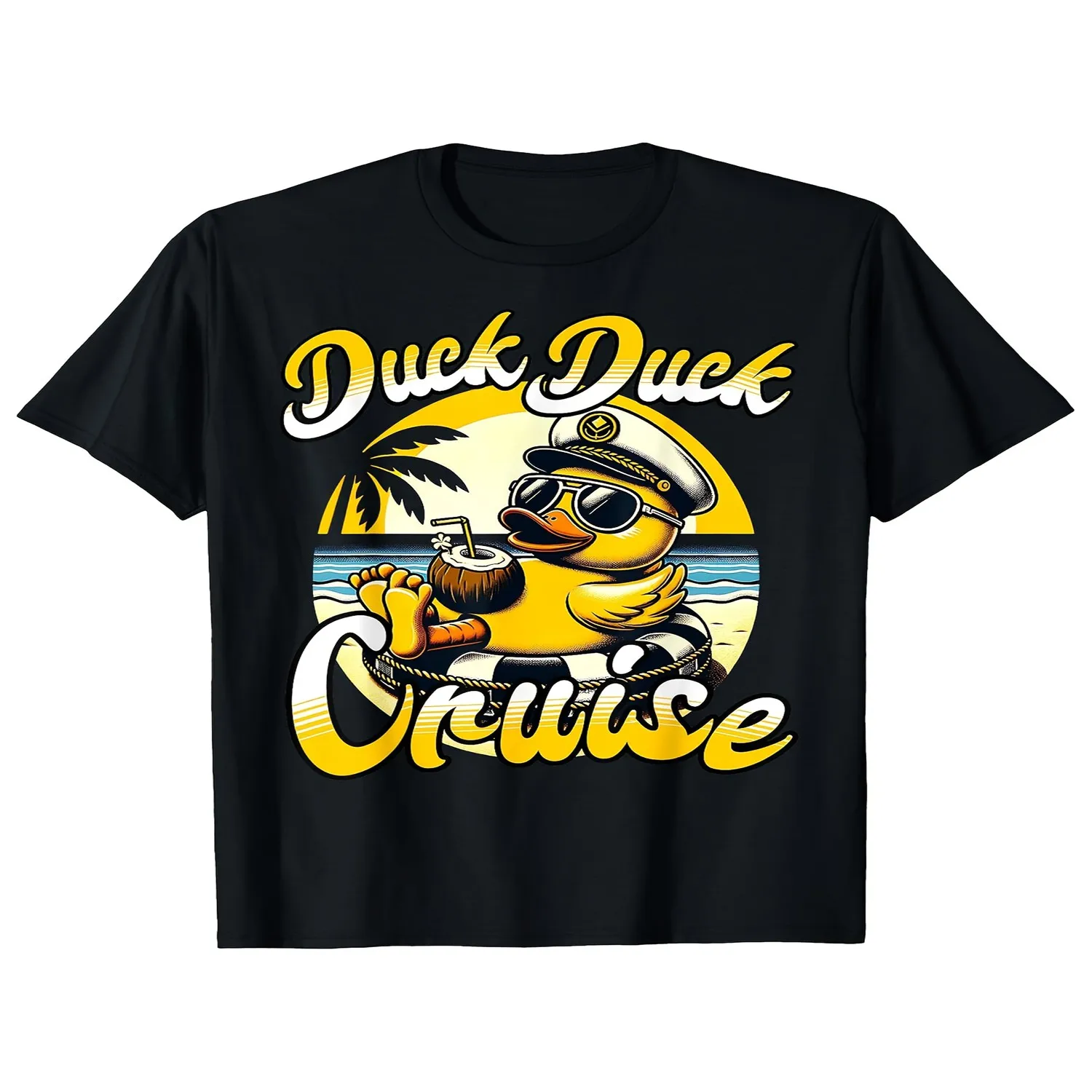 Men's Cotton Duck Duck Cruise Graphic T-Shirt - Black with Yellow Cruise Ship Rubber Duck Print, Breathable Short Sleeve Casual Tee for Family Vacation, Themed Cruise Outfits Casual Attire, S, Funny Shirt, Cute Tee,