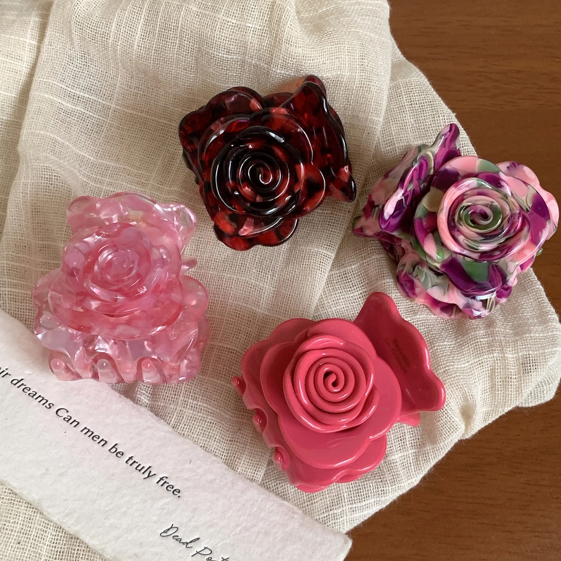 DuoShang French Sweet Colored Rose Hair Claw Acetate Claw Clips Flower Series Crab Hair Clips for Women Girls Hair Accessories