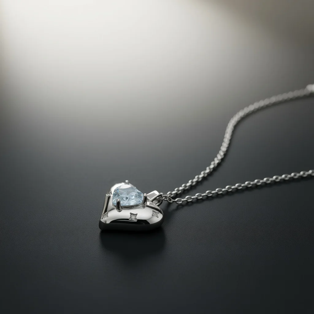 Romantic Silver Tone Copper Pendant Necklace, Heart-cut Zircon Solid Heart Decor Jewelry for Banquet & Special Gift Selection