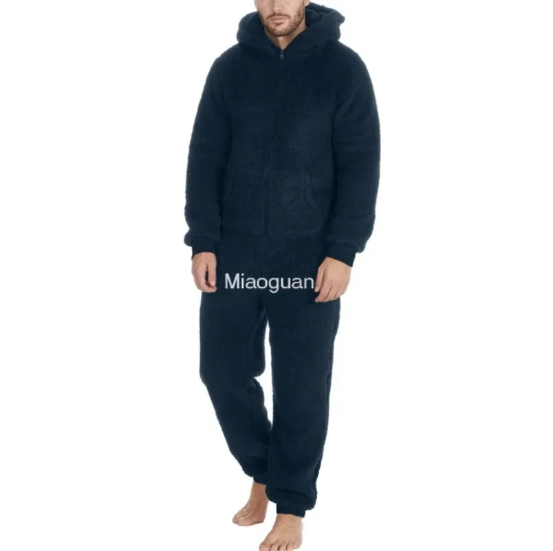 

Winter Warm Pyjamas Male Onesies Fluffy Fleece Jumpsuits Sleepwear Overall Large Size Hood Sets Pajamas Onesie for Man's Adult