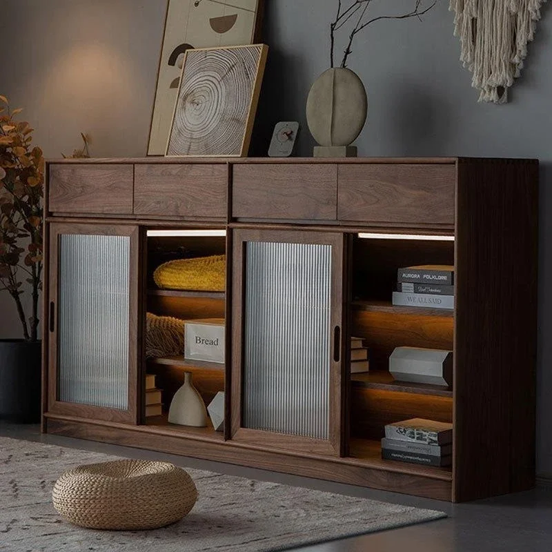 Nordic black walnut all solid wood side cabinet integrated storage cabinet simple cherry wood