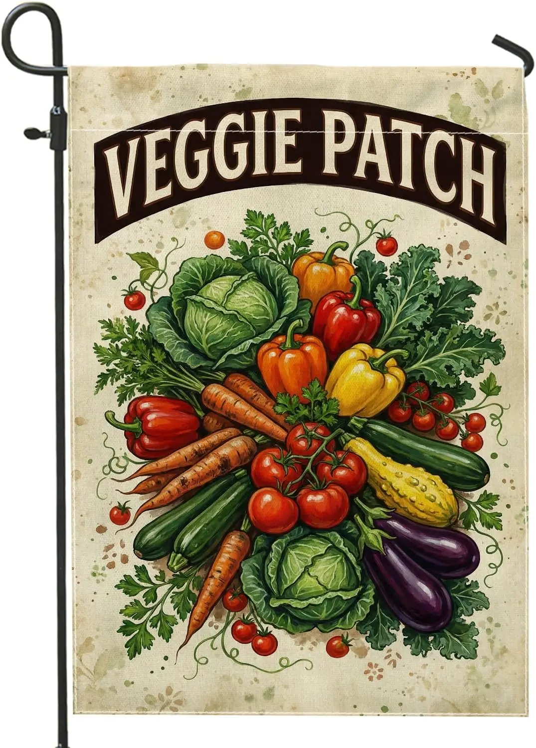 Vegetables Garden Flag, Farmhouse Rustic Cabbage Carrots Harvest Green Double Sided Burlap Small Garden Yard Flag for Outdoo IIC