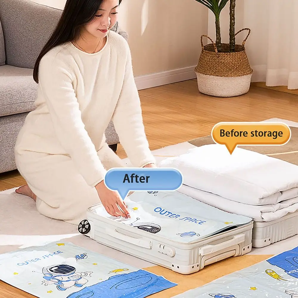 

Portable Vacuo Compression Storage Bag Reusable Large Capacity Stuff Bag Cartoon Extra Heavy Storage Bag Travel