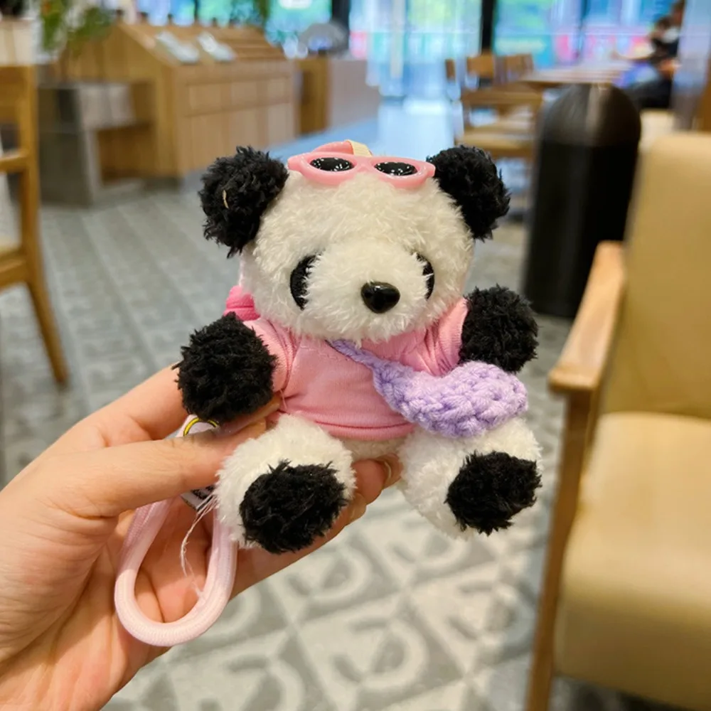 Cute Cartoon Cartoon Panda Keychain Stuffed Fluffy Soft Little Bear Pendant Kawaii Lovely Car Key Ring Backpack Decorations