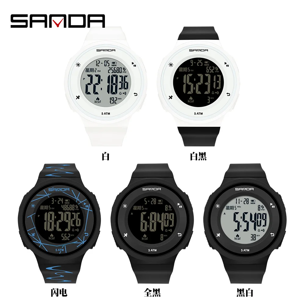 SANDA-Montre de sport étanche pour homme, montre-bracelet de luxe, marque supérieure, électronique, numérique, LED, mâle, nouveau, 2142