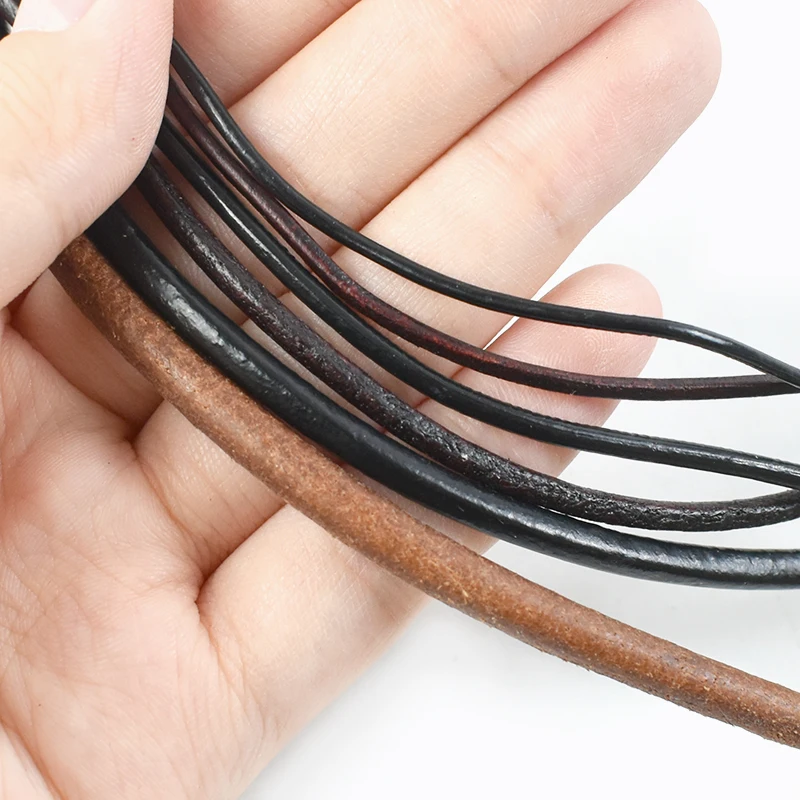 Cordon rond en cuir de 2/3 mètres, 1-10mm, pour sac, Bracelet, collier, corde en macramé, bijoux à bricoler soi-même, vêtements, cordons de décoration, matériel de fabrication artisanale