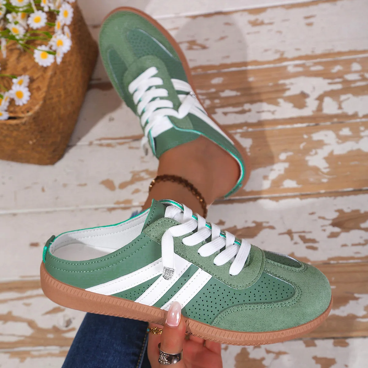 Women Mules Shoes Sports Round Toe Flat Female Footwear Casual Sneakers Clogs Platform Summer Slip on Creeper Baotou Slippers