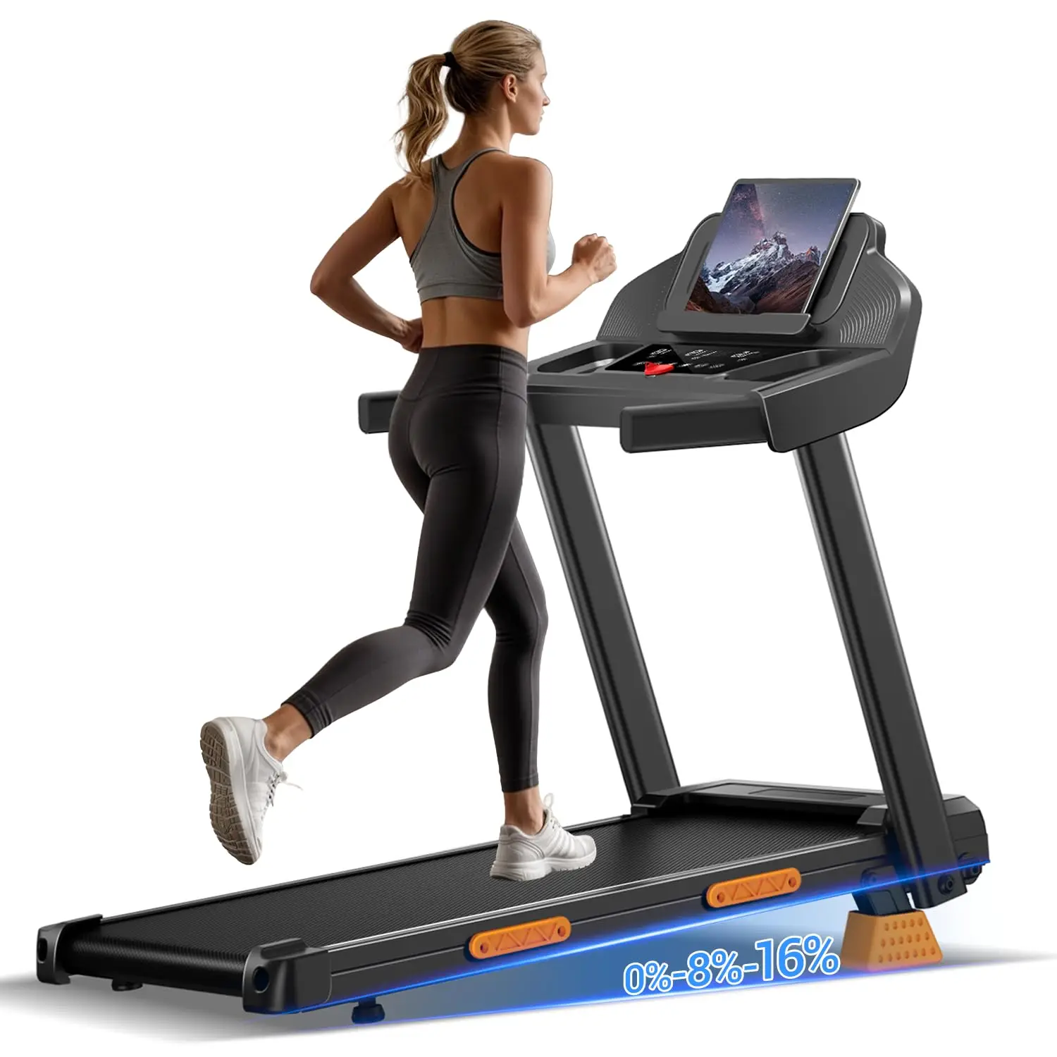 16% Incline Foldable Treadmill for Home, Portable Running Machine with Triple Screen & 12 Programs, 400LBS, Customized