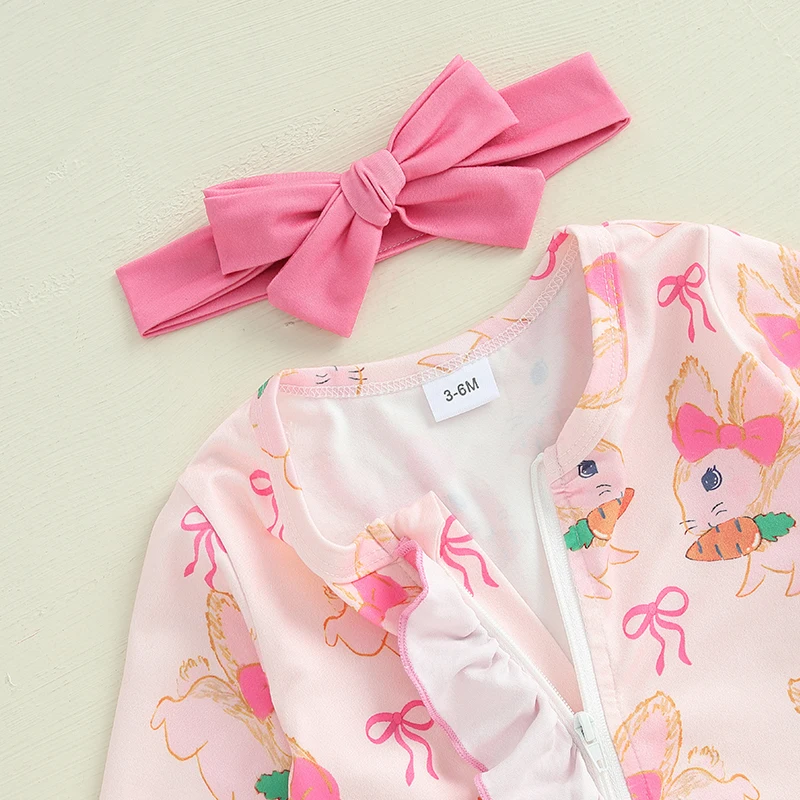 رومبير ربيعي مزين بالزهور للفتيات الصغيرات بأكمام مكشكشة وعصابة رأس متطابقة للاحتفال بعيد الفصح #3