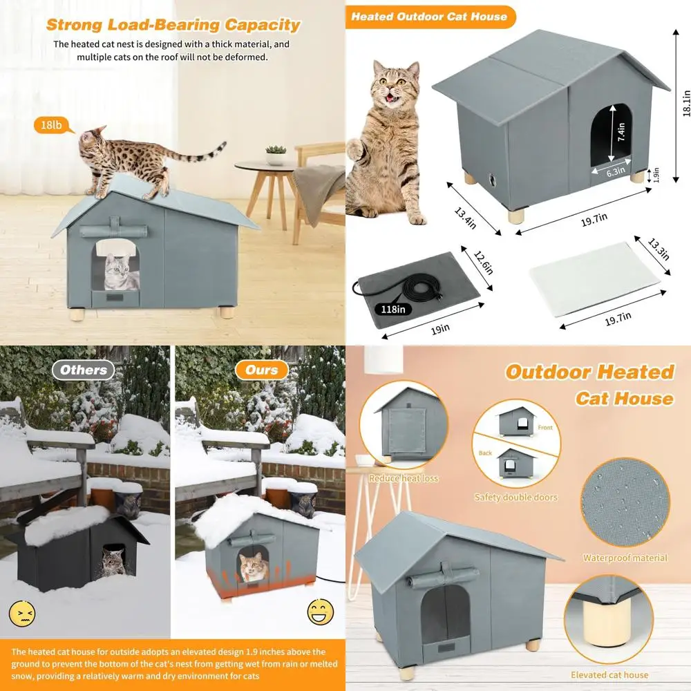 

Уличный изолированный кошачий домик с подогревом для зимы, широкое атмосферостойкое укрытие с грелками для кошек