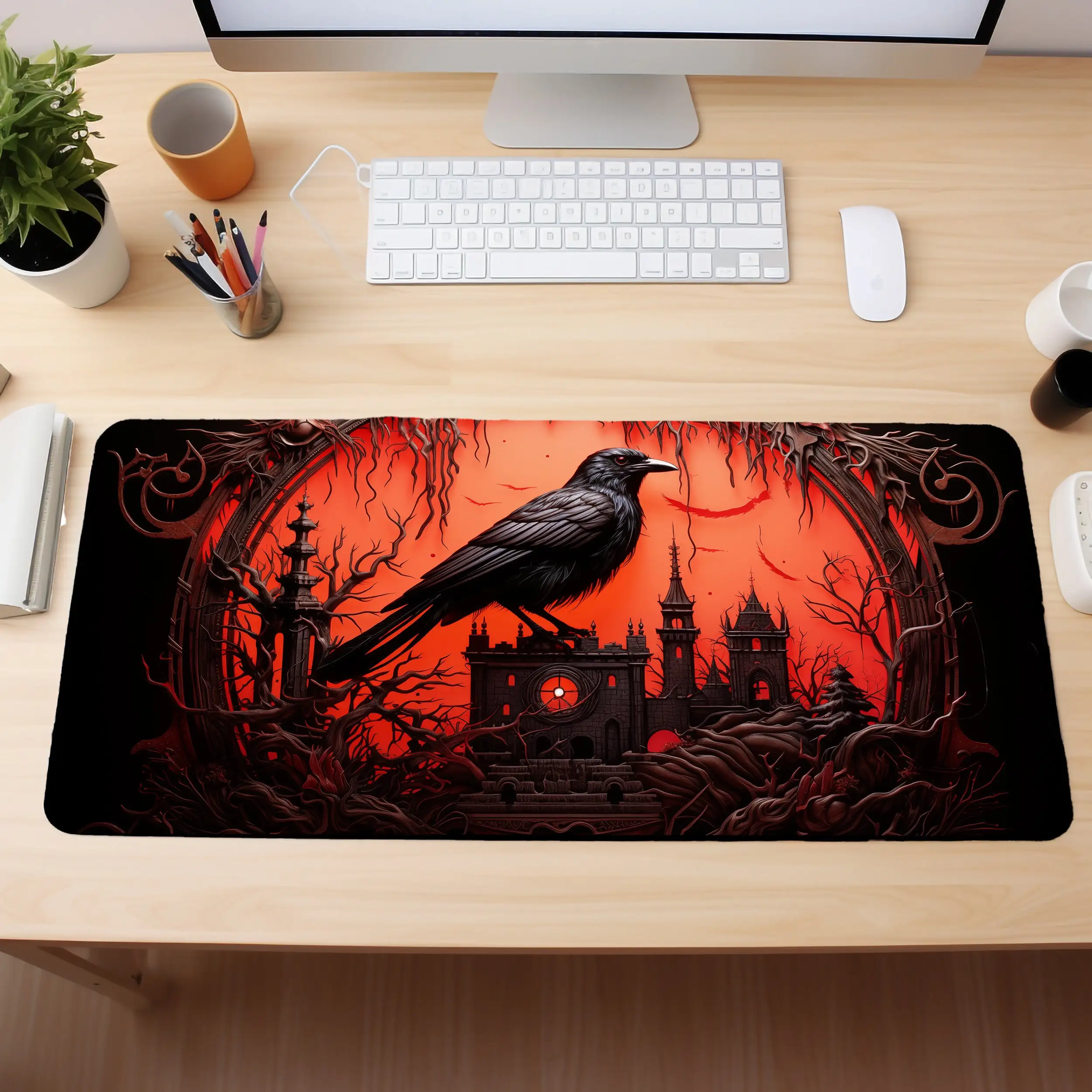 

Red Crow Desk Mat, Non-slip and Waterproof Mouse Pad, Office and Gaming Desk Decoration Mat, The Perfect Gift for Friends.