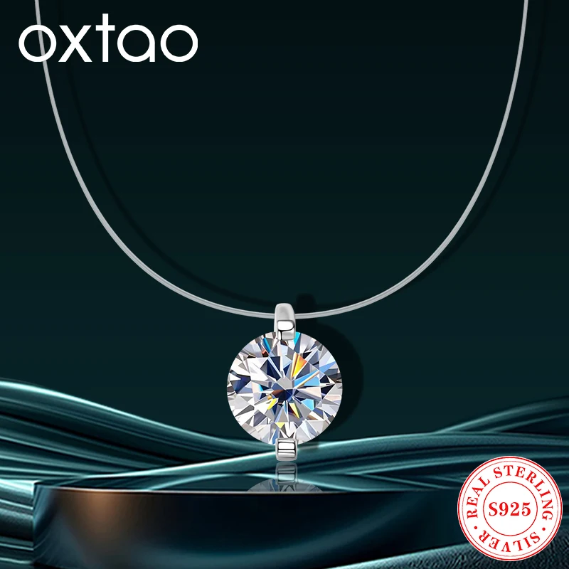 

OXTAO Multiple Size Moissanite Solitaire Pendant Necklace for Women S925 Sterling Choker Necklace Fishing Line Fine Jewelry Gift