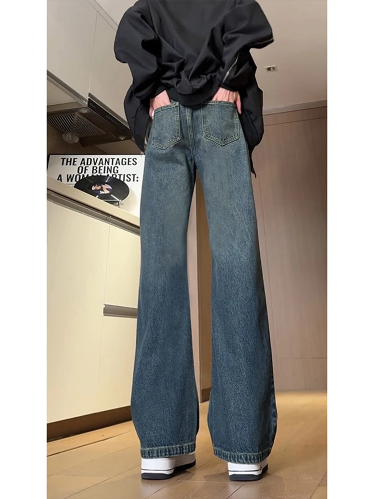 

Мужские джинсы-брюки в стиле ретро, темно-синие, прямого кроя, с высокой талией, в американском стиле, стройнящие, удлиняющие ноги...