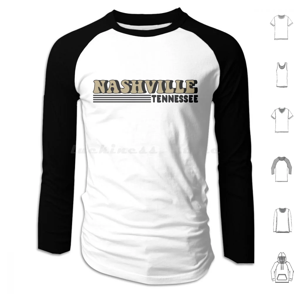 Nashville , Tennessee Hoodie Cotton Long Sleeve Nashville Tennessee Tn Commodores Sec Vintage 70s 80s Travel Town Black Gold