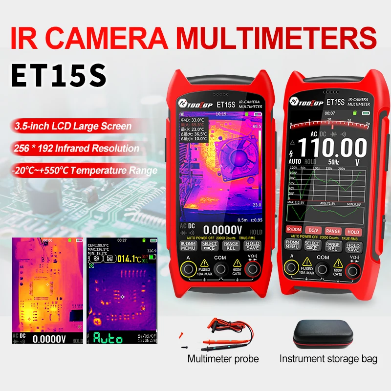 ET15S 3.5 Inch Thermal Imaging Multimeter Handheld IR Thermal Camera True RMS Multimeter For HVAC System Testing PCB Electronic