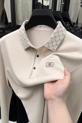 Brand fashion jacquard lapel long sleeved T-shirt for men high-end embossed comfortable fabric casual autumn 2024 new polo shirt