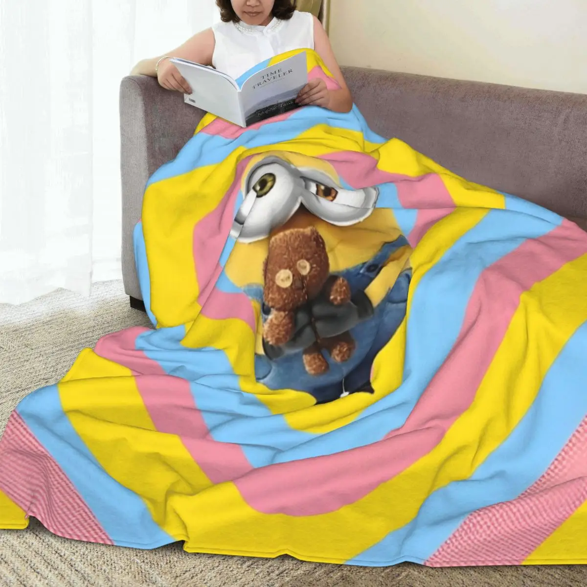 Minions Heart Blanket Camping Flannel Bedding Throws For Couch Chair Warm Soft Design Quality Bedspread Gift Idea