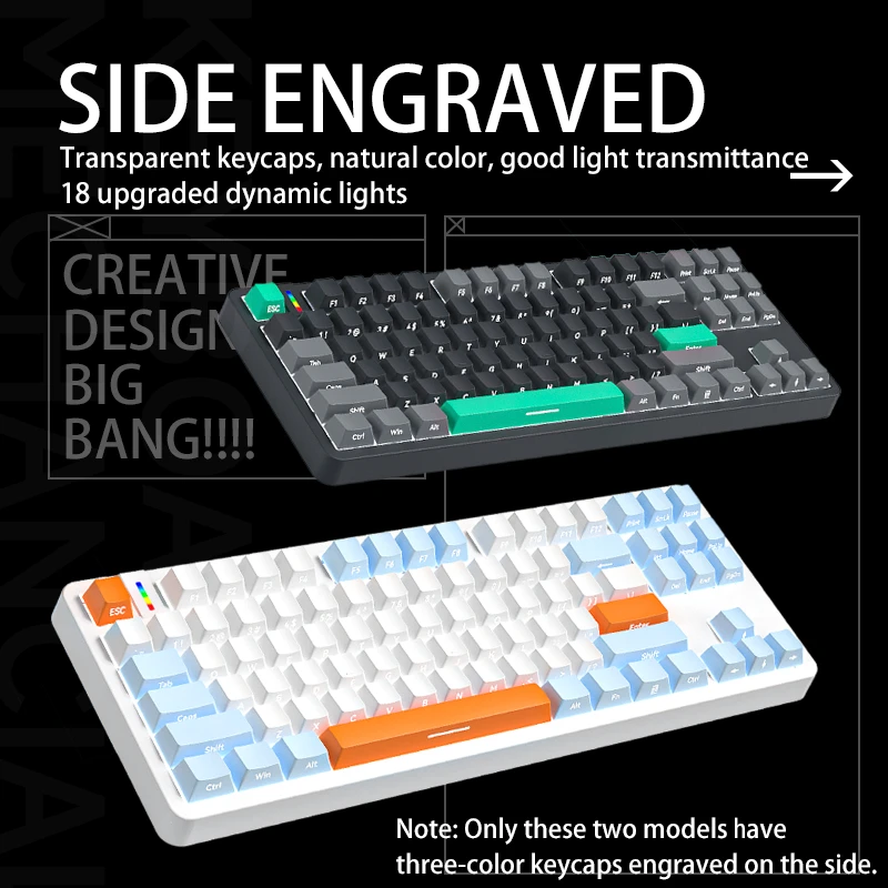 ZIFRIEND G87 Gasket Mechanical Keyboard 87 Keys White Light Backlit Hot-swappable Gamer Wired Keyboard PBT Keycaps Side Engraved