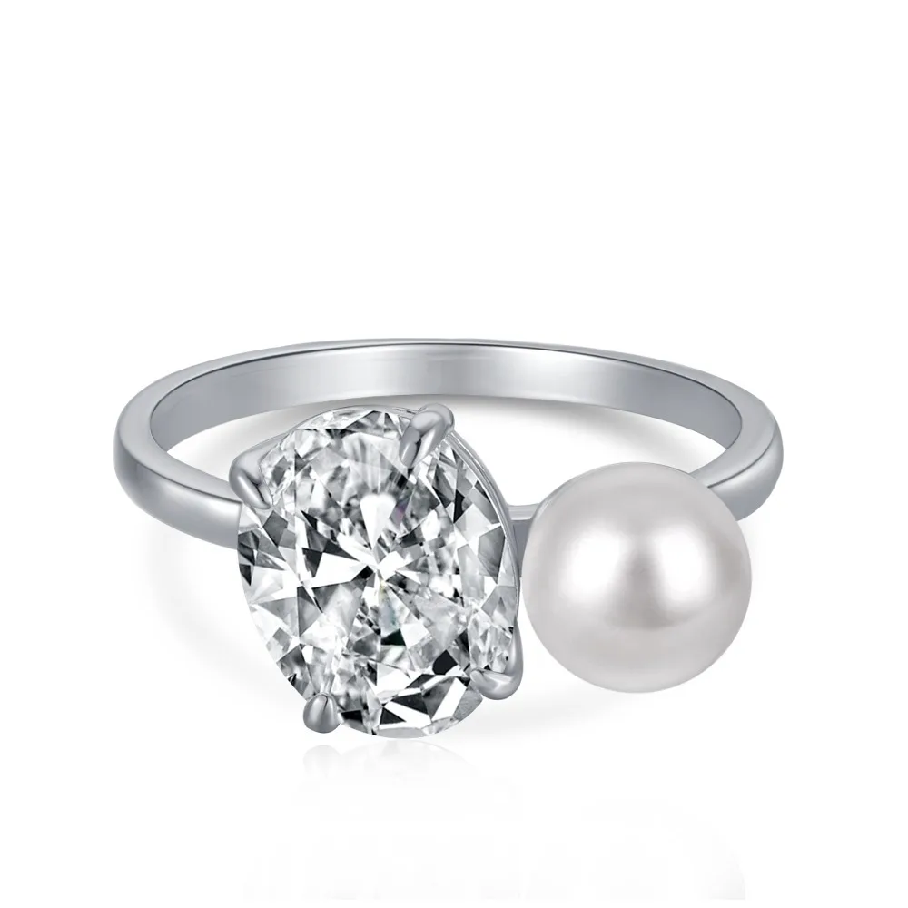 Design 5A Zirconia 925 Sterling Silver And Pearl Rings Designer Cz Stone Handmade Ring Supplier India Jewelry For Women