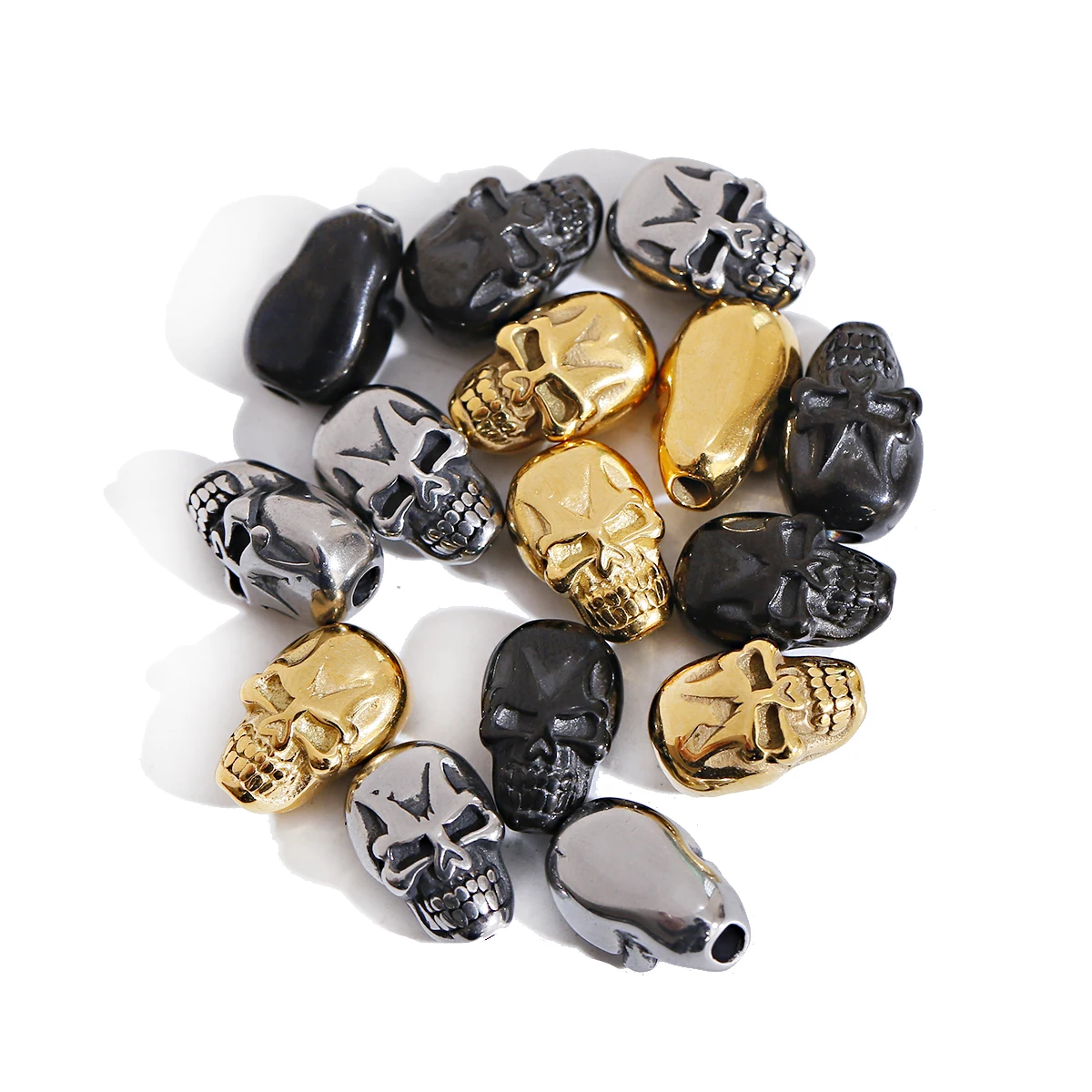 3Pcs/Lot New Skull Beads For Bracelets Charms Stainless Steel Beaded Spacer Ball Handmade DIY Vintage Accessories Jewelry Making