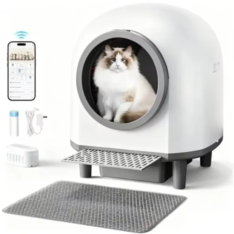 Automatic Cat Litter Box with WiFi Control, Safety Features for Cats, Easy to Clean Tray