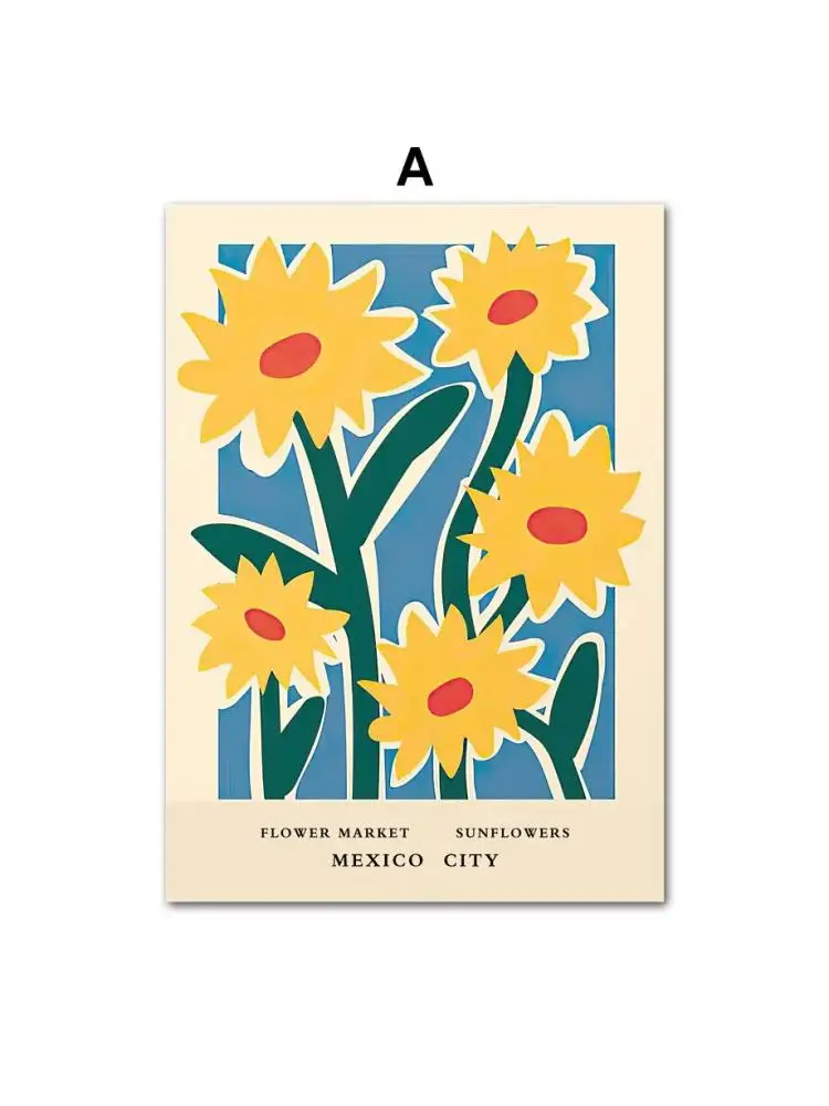 Colorful Abstract Flower Market Botanical Retro Posters Wall Art Canvas Painting Wall Pictures for Living Room Decor