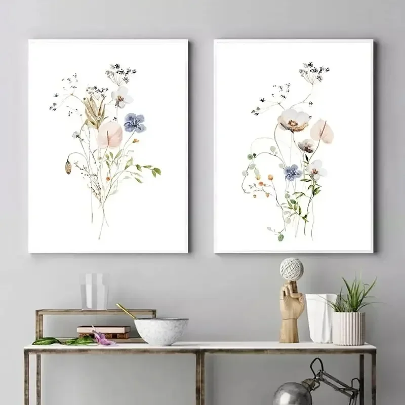 Arte de pared Floral, carteles de flores silvestres, granja, acuarela, flor, regalo para Baby Shower, hierba de prado, decoración de guardería para niña, arte de pared