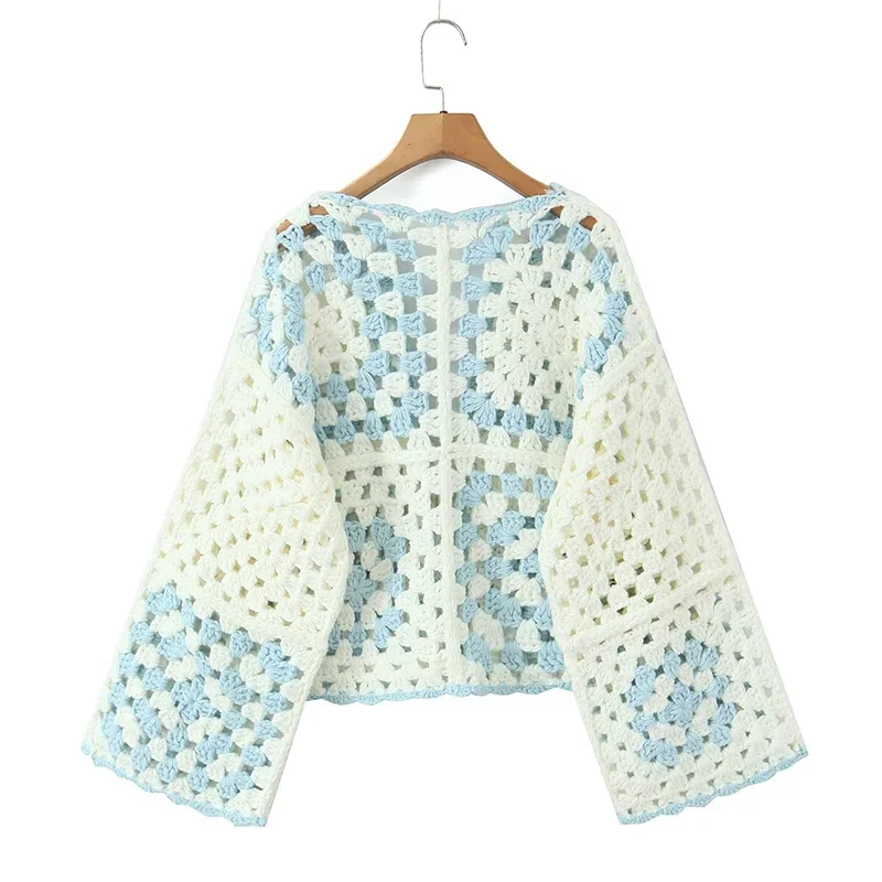 2025 Nuovo maglione scozzese fatto a mano all'uncinetto floreale per le donne Manica lunga O collo anteriore con lacci Boho Cardigan Cappotto autunno inverno