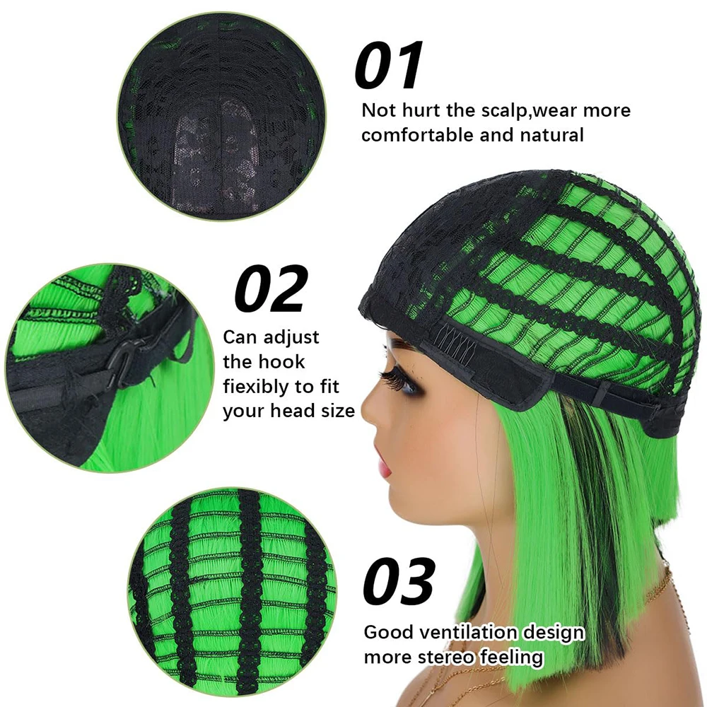 여성용 12인치 피카부 밥 가발, 짧은 스트레이트 밥 가발, 어깨 길이 검정색 및 빨간색 합성 가발, 데일리 파티용