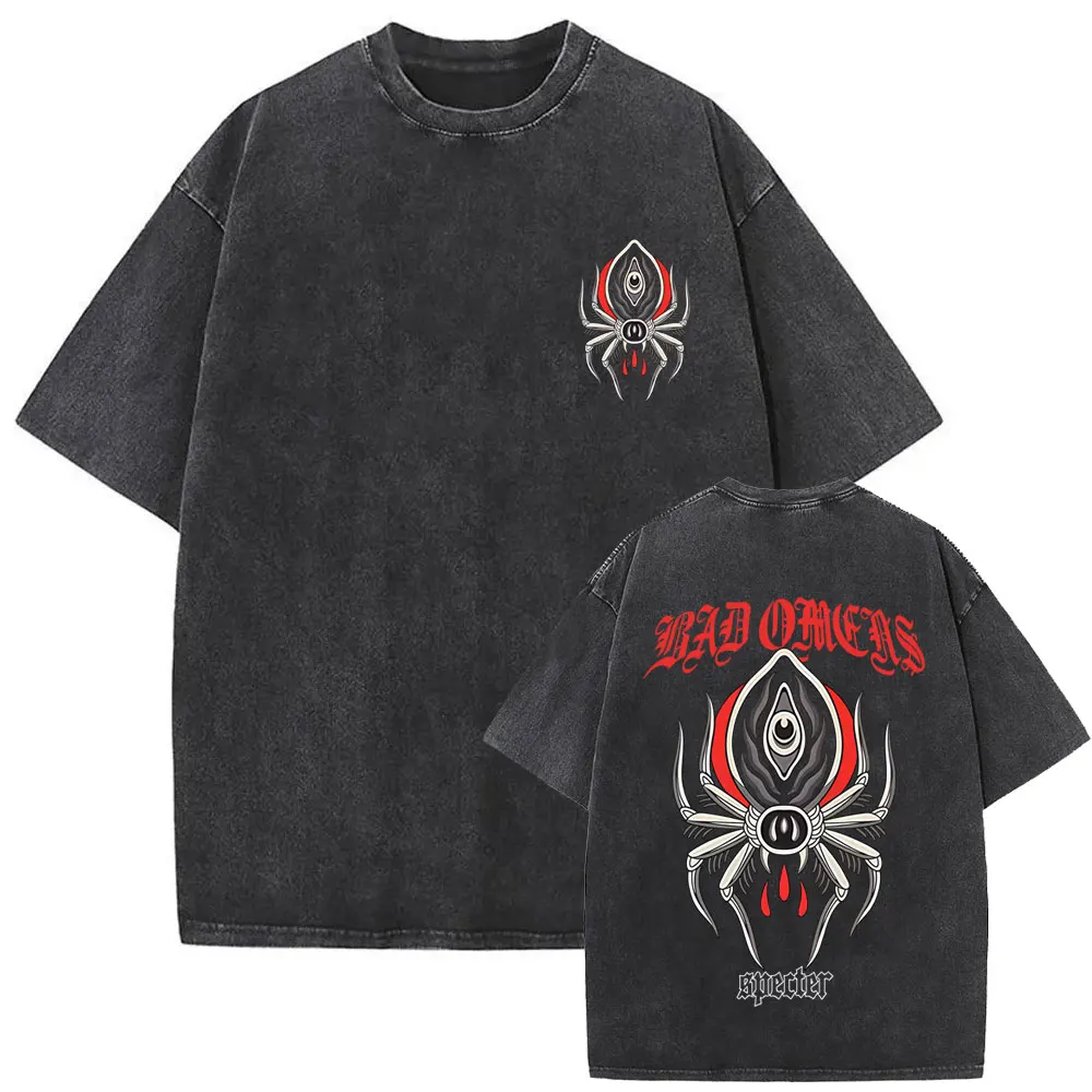 Washed Vintage Rock Band Bad Omens Specter T-shirt Spider Graphic T Shirts Men Women Casual Oversized T-shirts Men's Streetwear
